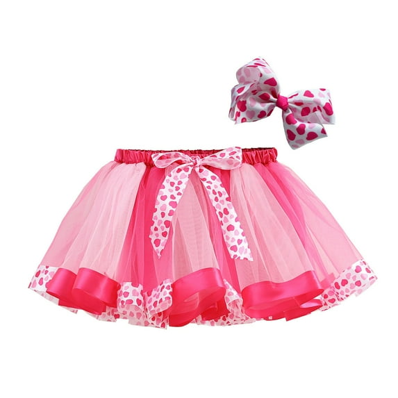 Tiijoy Little Girls Tutu Skirt Valentine's Day Heart Print Layered Tulle Skirt, Sizes 6-8