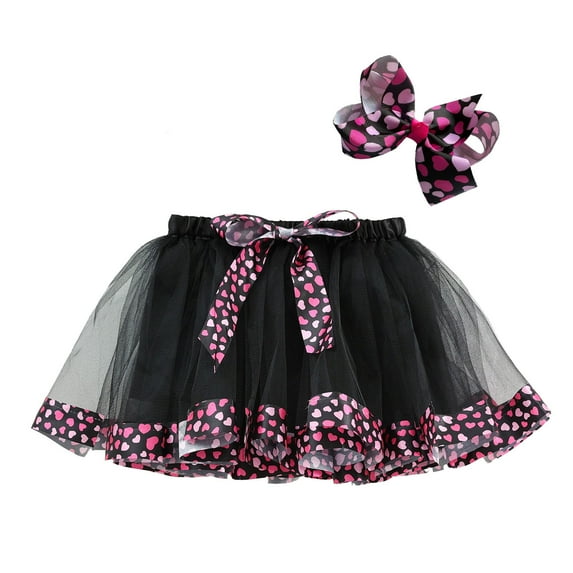 Tiijoy Little Girls Tutu Skirt Valentine's Day Heart Print Layered Tulle Skirt, Sizes 6-8