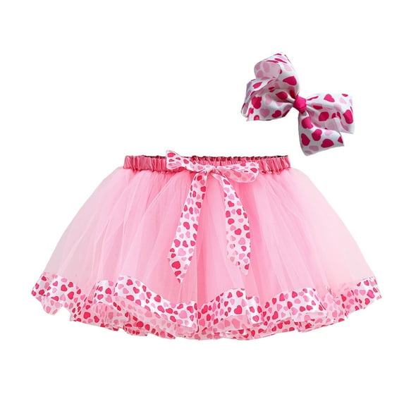 Tiijoy Little Girls Tutu Skirt Valentine's Day Heart Print Layered Tulle Skirt, Sizes 6-8