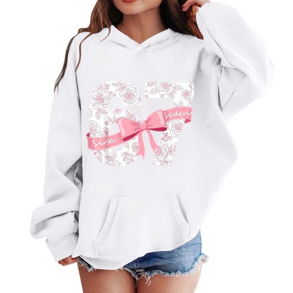 Tiijoy Little Girls Valentine's Day Hoodie Long Sleeve Hooded Sweatshirt, Sizes 5-6