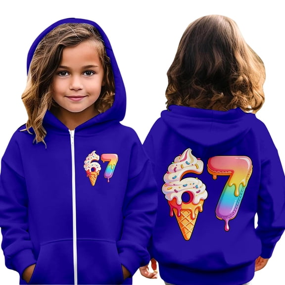 Tiijoy Little Girls Zip up Hoodie 6 7 Ice-Cream Print Hooded Sweatshirt Jacket, Sizes 5-6