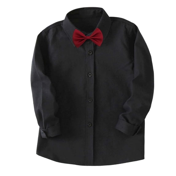 Tiijoy Long Sleeve Dress Shirt for Boys Classic Black Formal Button Up Shirt with Bow-Tie