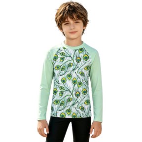 Tiijoy Long Sleeve Rash Guard for Boys Durable UPF 50+ Quick Drying Swim Shirt, Sizes 3-14