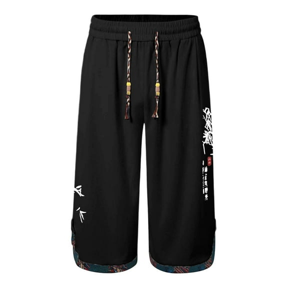 Tiijoy Men's Loose Fit 3/4 Pants Trendy Drawstring Capri Trousers Casual Cropped Pants