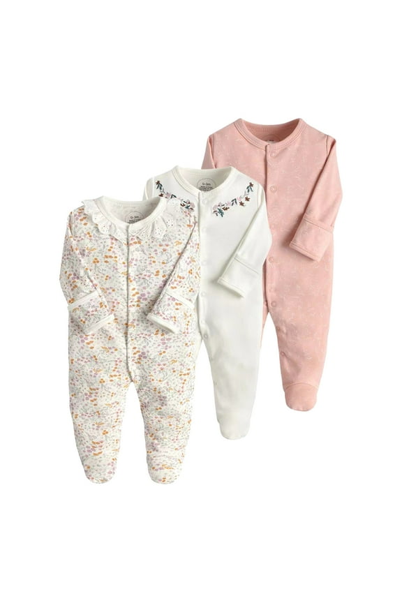 Baby 3-Pack Onesies Long Sleeve Sleepers Soft Footies Jumpsuit, Sizes 3-6M