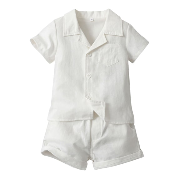 Tiijoy Boys 2-Piece Outfit Set Beach Solid Short Sleeve Button-Up Shirt Shorts Set