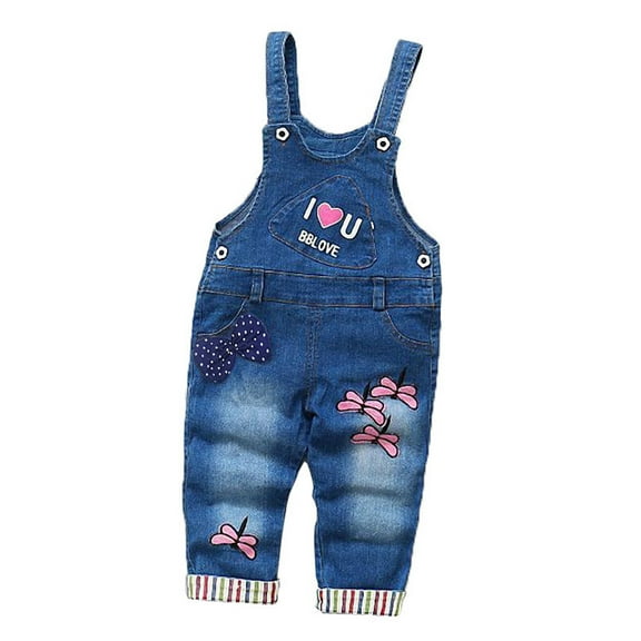Tiijoy Newborn Boys Cartoon Embroidery Dungarees Denim Suspenders Jumpsuit Baby Overalls