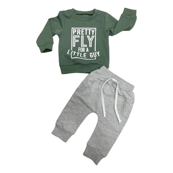 Tiijoy Boys Casual Outfits Letter Print Crewneck Sweatshirt Pants Set, Sizes 6-12M