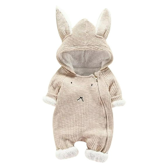 Tiijoy Newborn Boys Cute Bunny Ear Hooded Romper Fleece Cozy Jumpsuit Outfit, Sizes 0-6M