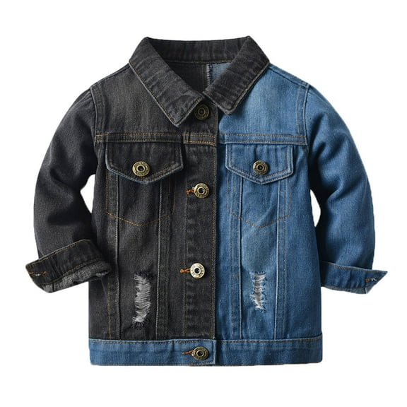 Tiijoy Boys Denim Jacket Color Block Ripped Windproof Coat Outerwear, Sizes 6-9M