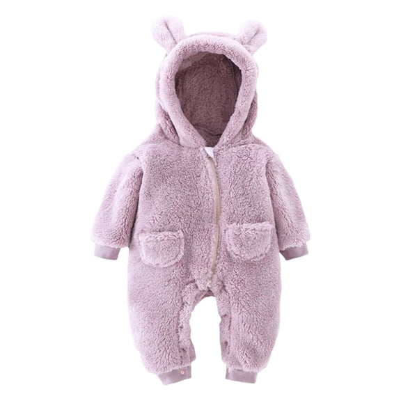 Tiijoy Newborn Boys Fleece Fuzzy Jumpsuit Cute Winter Cozy Warm Hooded Romper, Sizes 4-6M