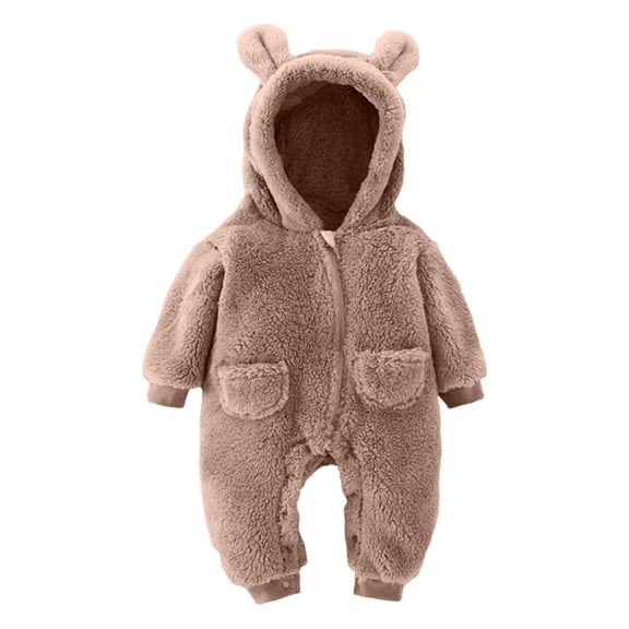 Tiijoy Newborn Boys Fleece Fuzzy Jumpsuit Cute Winter Cozy Warm Hooded Romper, Sizes 9-12M