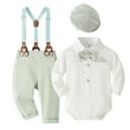 thumbnail image 1 of Tiijoy Newborn Boys Formal Suit Long Sleeve Shirt Bodysuit Suspenders Pants Hat 3Pcs Outfits, Sizes 3-6M, 1 of 4