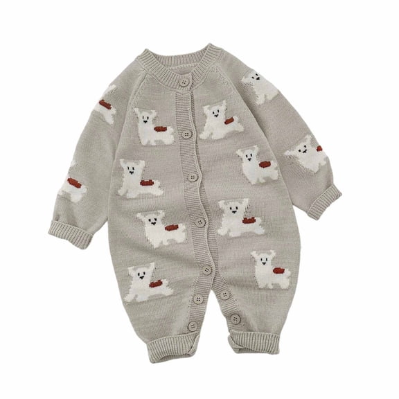 Tiijoy Newborn Boys Knitwear Jumpsuit Long Sleeve Cartoon Button-Up Romper, Sizes 9-12M