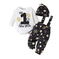 thumbnail image 1 of Tiijoy Boys New Year Outfits Long Sleeve Romper Overalls Hat Baby Clothes Set, Sizes 0-3M, 1 of 1