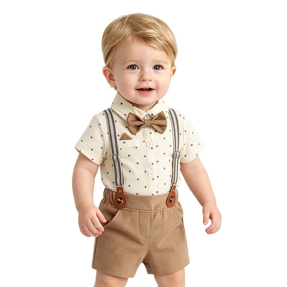 Tiijoy Newborn Boys Outfits Cotton Short Sleeve Romper Suspenders Shorts Set, Sizes 9-12M