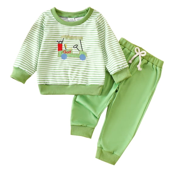 Tiijoy Newborn Boys Outfits Cotton Striped Embroidery Sweatshirt and Pants Set, Sizes 6-12M