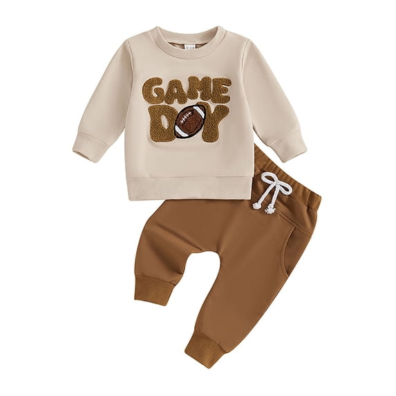 Tiijoy Newborn Boys Outfits Football Embroidery Game Day Crewneck Sweatshirt Pants Set