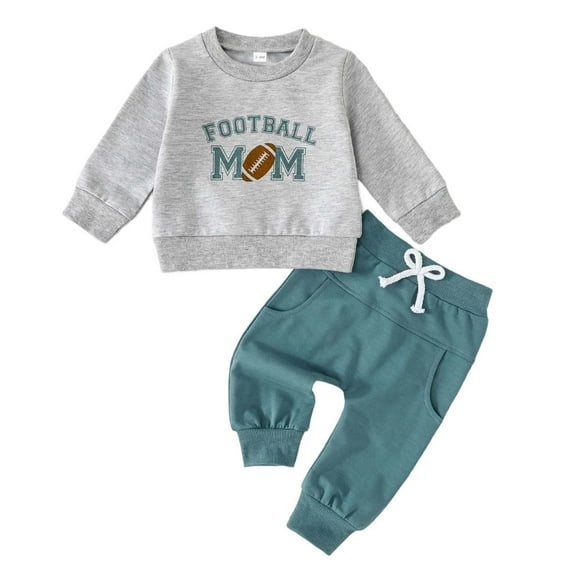 Tiijoy Newborn Boys Outfits Football Print Long Sleeve Sweatshirt Pants Set, Sizes 6-9M