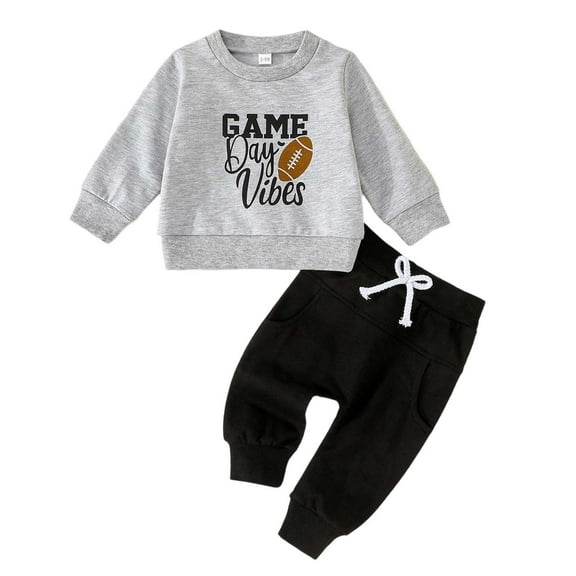 Tiijoy Newborn Boys Outfits Football Print Long Sleeve Sweatshirt Pants Set, Sizes 9-12M
