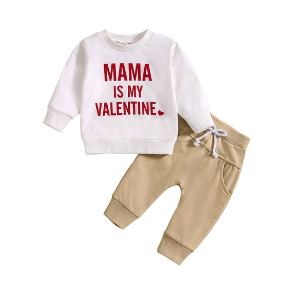 Tiijoy Newborn Boys Outfits Valentine's Day Crewneck Pullover Sweatshirt Pants 2Pcs Set, White