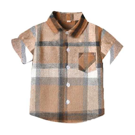 Tiijoy Newborn Boys Plaid Short Sleeve Button-Down Shirt Kids Summer Casual Pocket Shirt