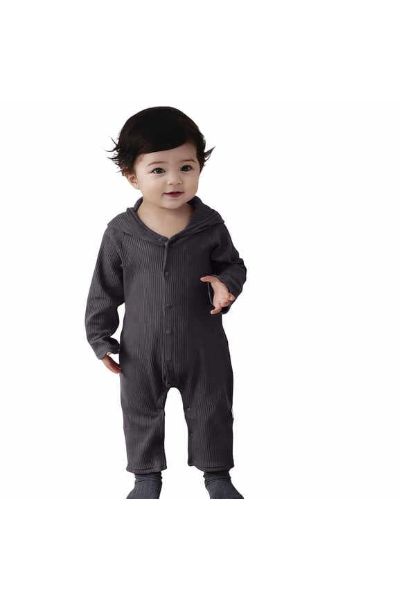 Boys Rabbit Ears Hooded Romper Solid Long Sleeve Cotton Jumpsuit, Sizes 0-3M