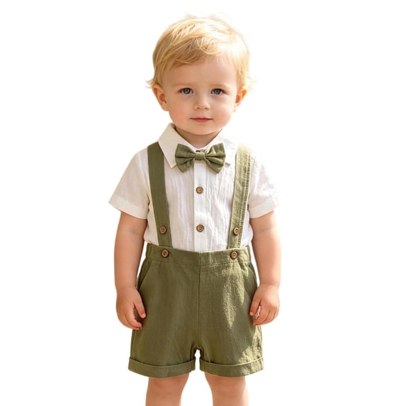 Tiijoy Newborn Boys Summer Outfits Cotton Short Sleeve Bodysuit Suspenders Shorts Set, Sizes 0-3M