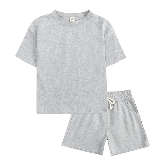 Tiijoy Newborn Boys Summer Outfits Unisex Solid Short Sleeve T Shirt with Shorts Set, Grey