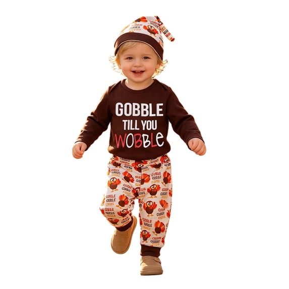 Tiijoy Newborn Boys Thanksgiving Day Outfits Cotton Bodysuit Pants Hat 3Pc Set, Sizes 3-6M