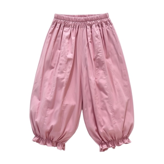 Tiijoy Girls Bloomers Ruffled High Waisted Baggy Lightweight Pants, Sizes 0-6M, Pink