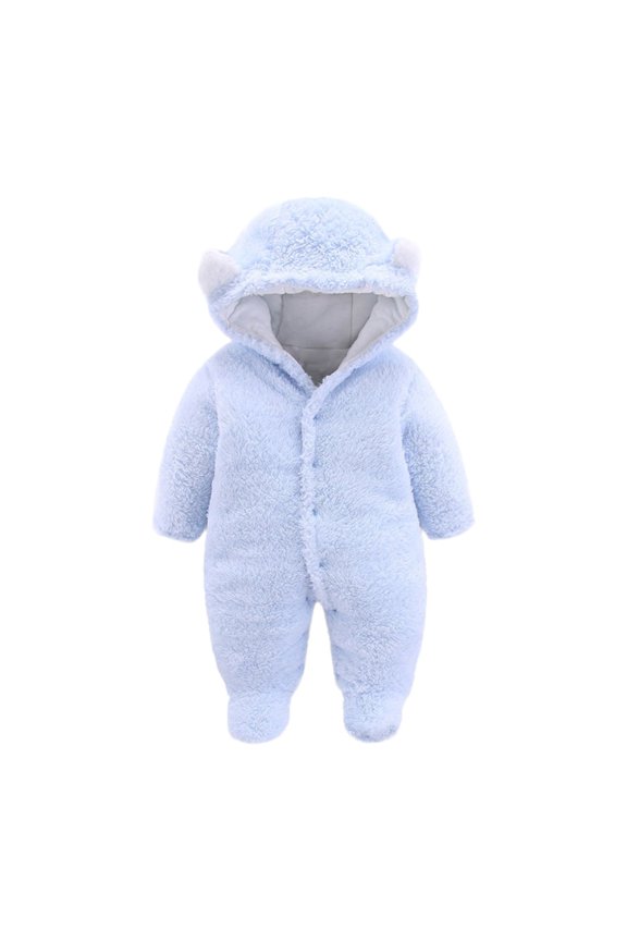 Girls Boys Flannel Jumpsuit Cute Warm Bear Ear Hooded Romper, Sizes 9-12M