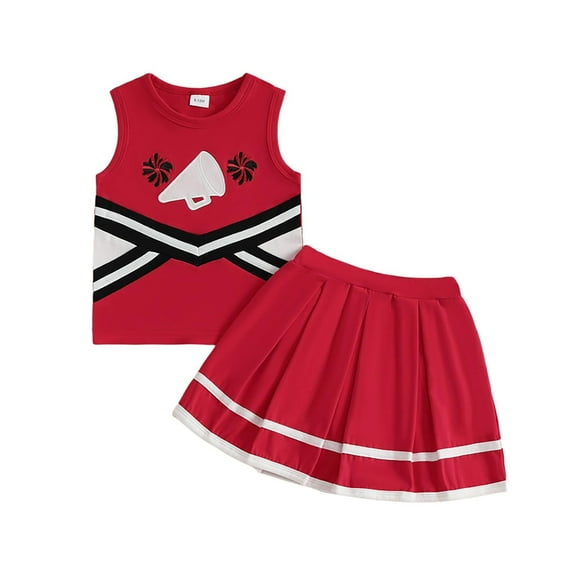 Tiijoy Newborn Girls Cheerleader Outfits Sleeveless Tank Top and Skirt Set, Sizes 6-12M