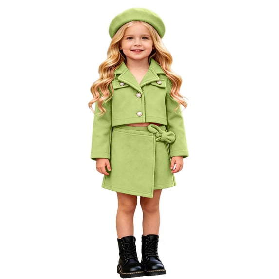 Tiijoy Newborn Girls Fashion Cropped Jacket Skirt Beret Fall Outfits 3-Piece Clothes Set