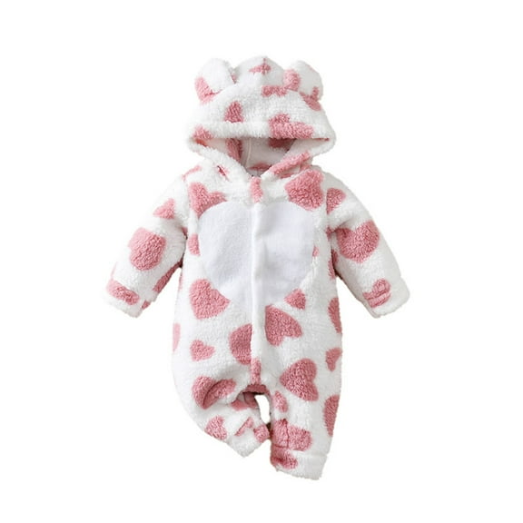 Tiijoy Girls Flannel Hooded Jumpsuit Cute Cow Print Union Suit Pajama, Sizes 0-3M