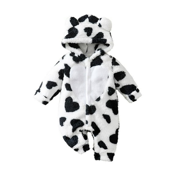 Tiijoy Girls Flannel Hooded Jumpsuit Cute Cow Print Union Suit Pajama, Sizes 0-3M