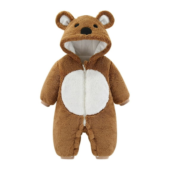 Tiijoy Girls Fuzzy Romper Bear Ear Hooded Jumpsuit Union Suit, Sizes 2-4M