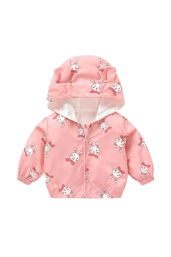 Girls Jacket Cute Cartoon Animals Print Microfleece Hooded Coat, Sizes 6-12M