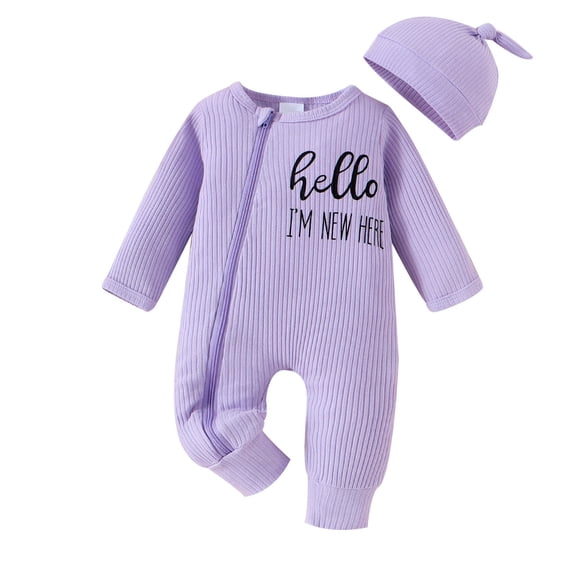 Tiijoy Newborn Girls Jumpsuit with Hat Outfits Letter Print Cotton Romper Set, Sizes 0-3M
