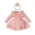 thumbnail image 1 of Tiijoy Girls Lace Ruffle Romper Dress Long Sleeve Mesh Bodysuit with Headband, Sizes 9-12M, 1 of 8