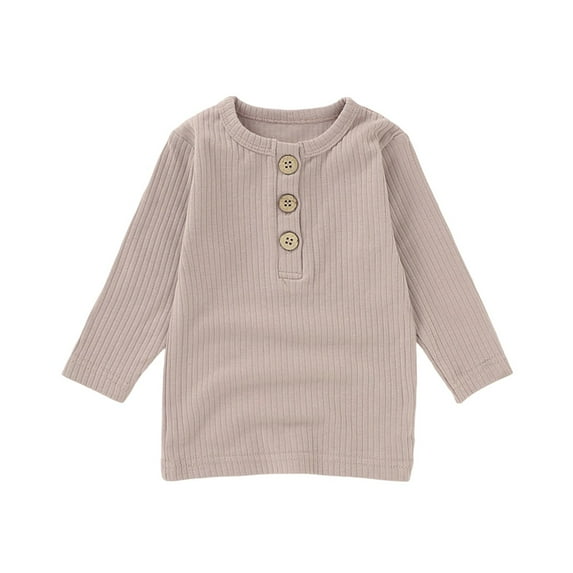 Tiijoy Newborn Girls Long Sleeve Henley T-Shirt Solid Casual Ribbed T Shirt, Sizes 3-6M