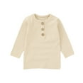thumbnail image 1 of Tiijoy Newborn Girls Long Sleeve Henley T-Shirt Solid Casual Ribbed T Shirt, Sizes 6-12M, 1 of 3