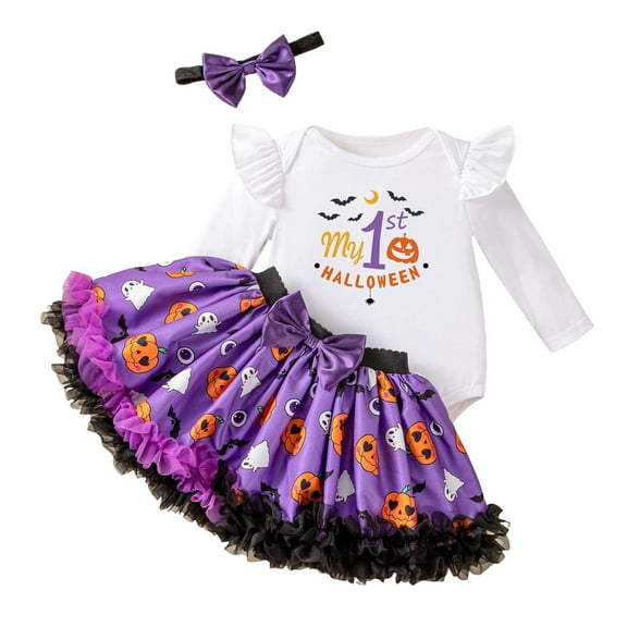Tiijoy Newborn Girls My First Halloween Outfits Long Sleeve Romper Tutu Skirt with Headband, Sizes 1-3M