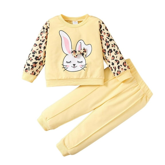 Tiijoy Newborn Girls Outfits Cute Bunny Print Leopard Sweatshirt and Pants Set, Sizes 9-12M