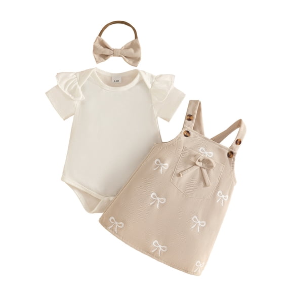Tiijoy Newborn Girls Outfits Cute Cotton Short Sleeve Romper Bow Jumper Dress Headband 3Pcs Set, Sizes 6-12M