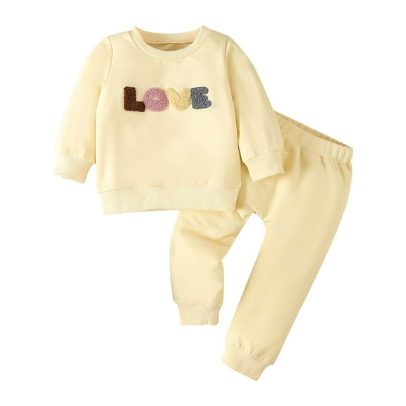 Tiijoy Newborn Girls Outfits Letter Embroidery Sweatshirt and Pants Sweatsuit, Sizes 0-6M