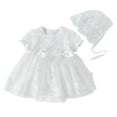 thumbnail image 1 of Tiijoy Newborn Girls Puff Sleeve Ruffle Lace Dress Party Princess Dress with Hat, Sizes 0-3M, 1 of 3