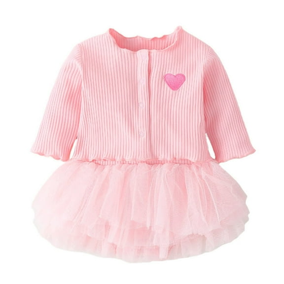 Tiijoy Girls Ribbed Long Sleeve Cardigan Romper Dress Hat Clothes Set, Sizes 0-3M