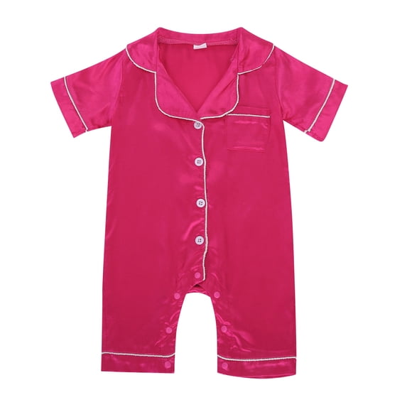 Tiijoy Girls Satin Union Suit Pajama Button Down Short Sleeve Jumpsuit, Sizes 6-12M