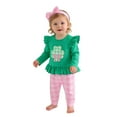 thumbnail image 1 of Tiijoy Girls St. Patrick's Day Outfits Ruffle Long Sleeve T-Shirt Pants Headband Set, Sizes 6-12M, 1 of 3